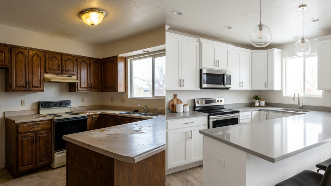 Custom kitchen cabinets Salt Lake City Utah — before and after remodel financed pay over time
